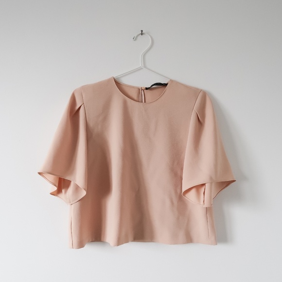 Zara Light Peach Top with short puffy sleeves - Picture 1 of 3